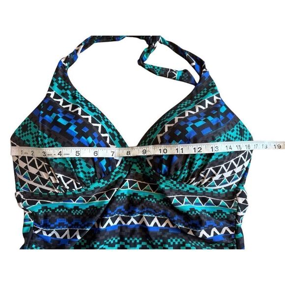 Merona Geometric Print Green Blue Black Halter One Piece Padded Swimsuit Large - Picture 9 of 15